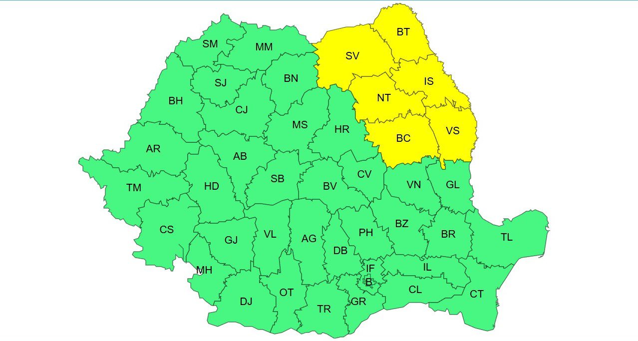 Gerul se întoarce în județul Suceava. Cod galben de ger extrem cu temperaturi minime până în jurul a -20°C