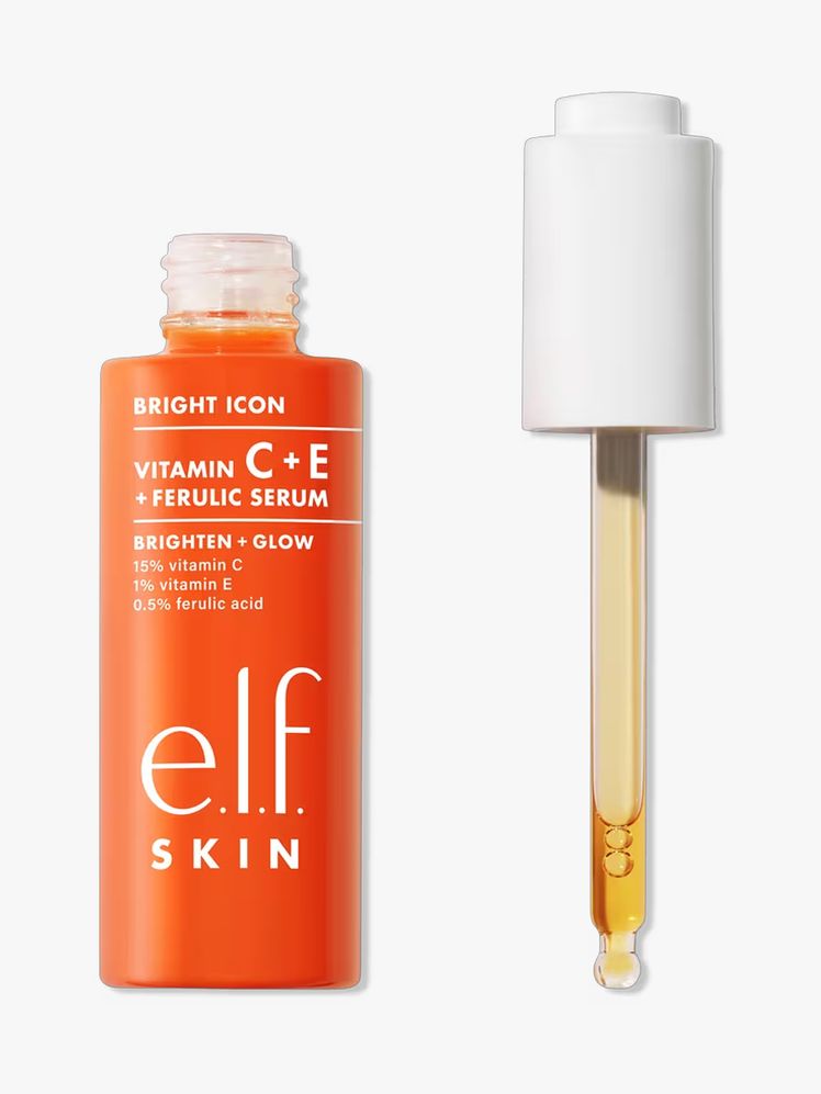 e.l.f. cosmetics Bright Icon Vitamin C + E + Ferulic Serum in branded component on a light gray background