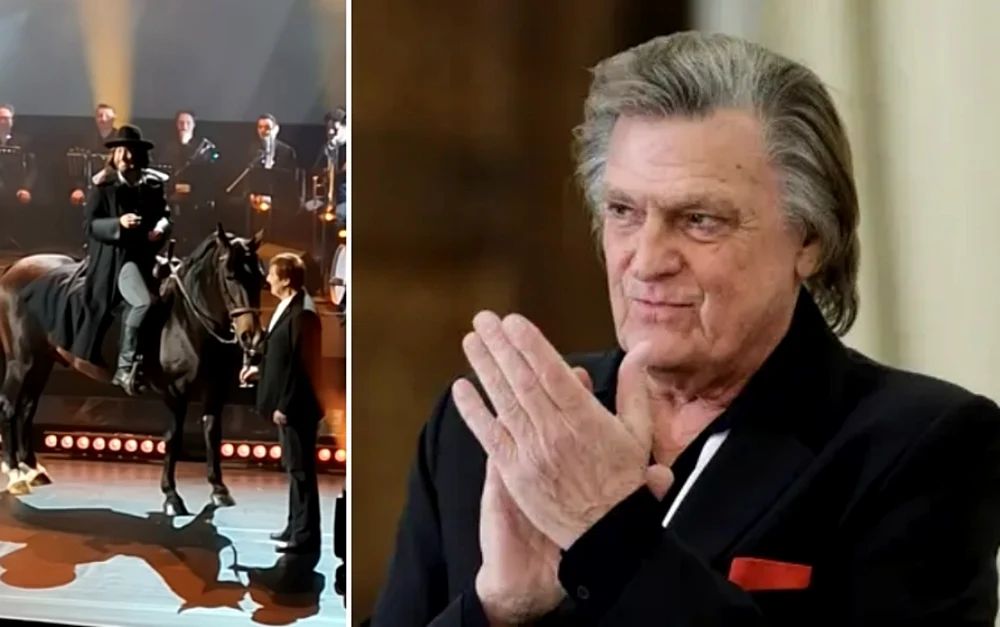 Mihai Bendeac, surpriza serii la gala aniversară a lui Florin Piersic. Actorul a apărut pe scenă călare pe cal, iar momentul a stârnit hohote de râs