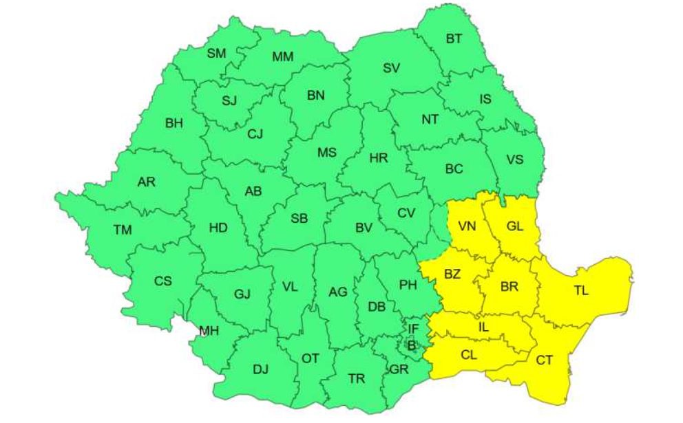 8 JUDEȚE INTRĂ SUB COD GALBEN DE VÂNT