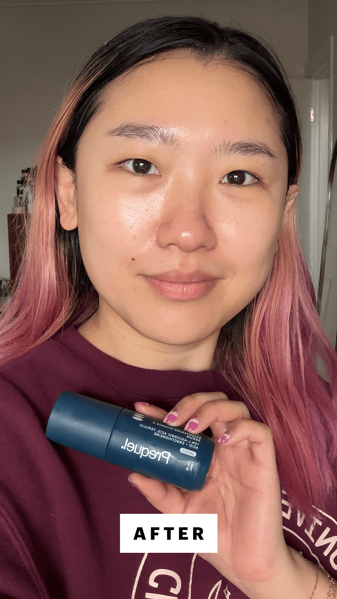 Han after applying the Prequel LucentC Vitamin C Serum