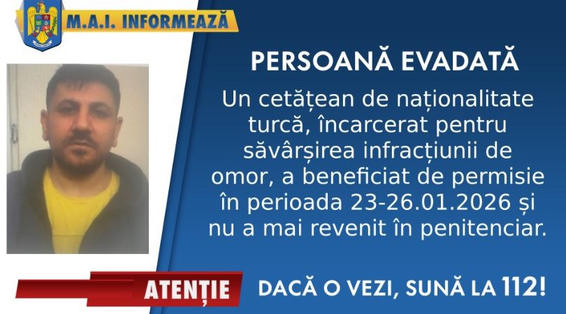 ALERTĂ în toată țara! După permisia legală în care se afla, un turc condamnat pentru CRIMĂ refuză să se întoarcă la penitenciar – Gazeta Vâlceană