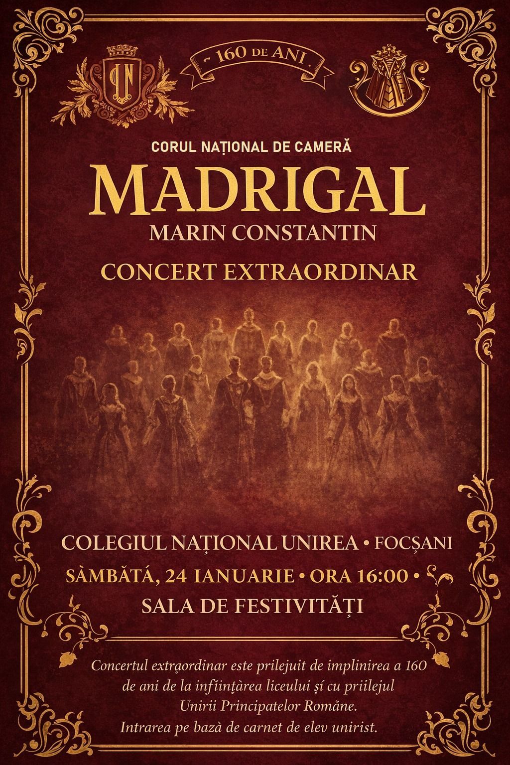 Corul Madrigal ajunge la Focșani: concert extraordinar la Colegiul Național „Unirea”, de Ziua Unirii Principatelor