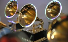 Grammy trophies sit in the press room during the 64th Annual GRAMMY Awards at MGM Grand Garden Arena on April 03, 2022 in Las Vegas, Nevada.