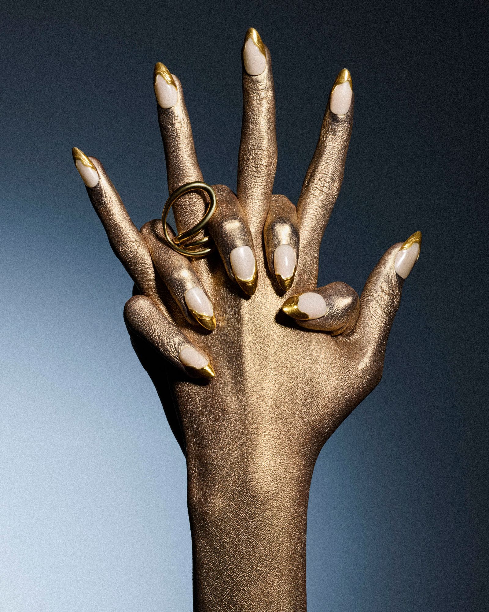 french manicure with nail art gold chrome french tips