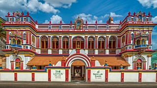THE Lotus Palace, owned by THE Park Hotels group, dazzles visitors with a riotous, freshly repainted facade of red, royal blue, ochre and white.