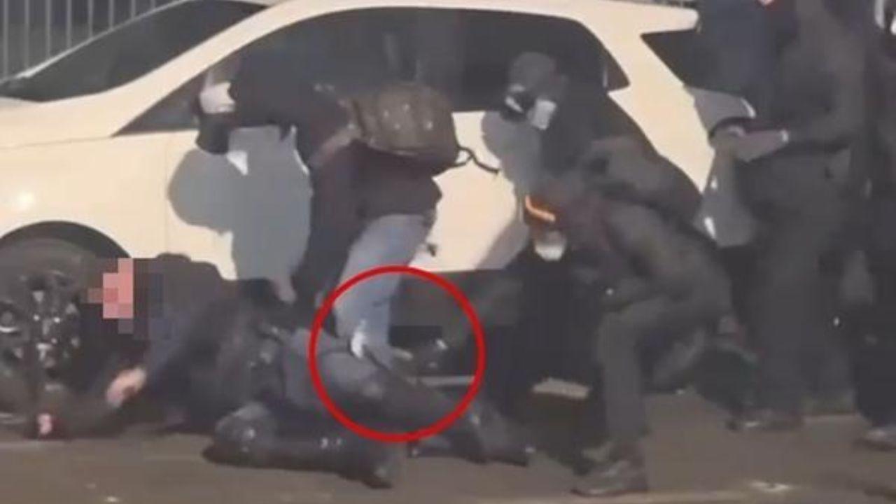 L'aggressione al poliziotto a terra a Torino