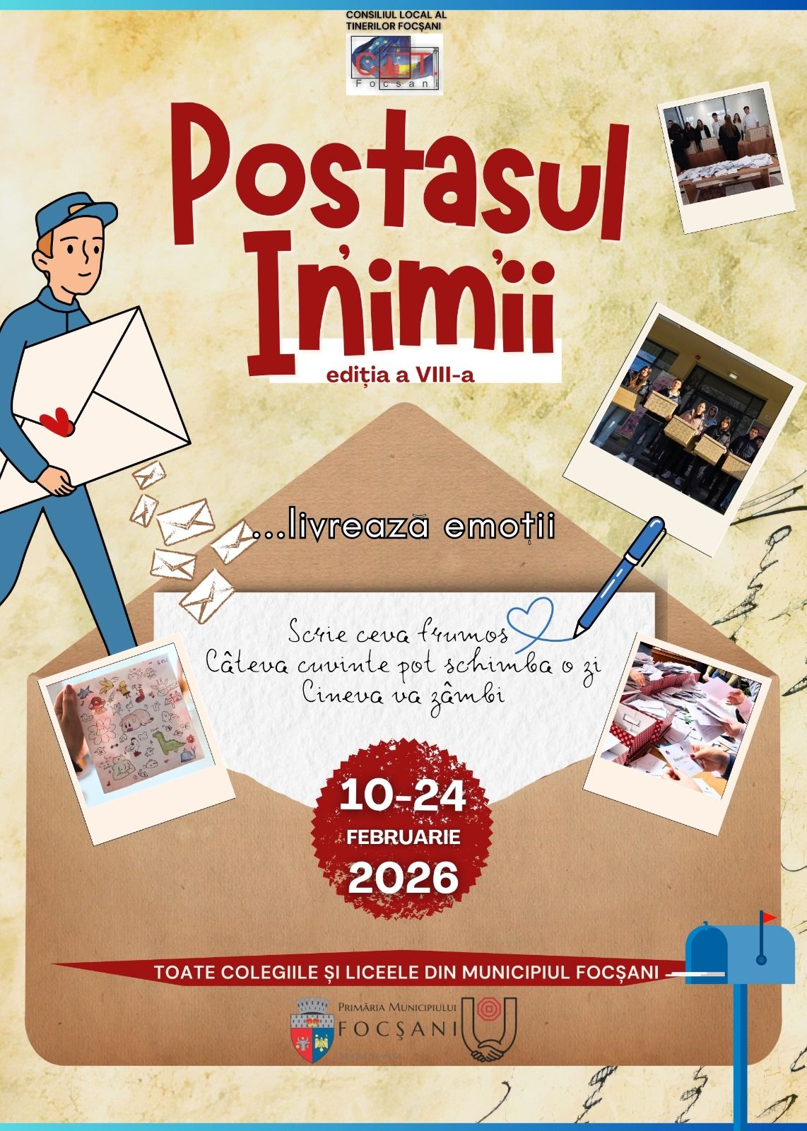 „Poştaşul Inimii“ vine în liceele şi colegiile din Municipiul Focşani