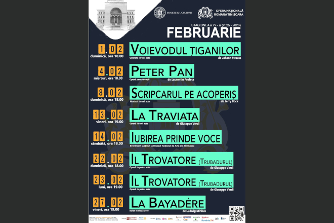 Trăiește magia scenei! Descoperă programul Operei Naționale Române din Timișoara – februarie 2026